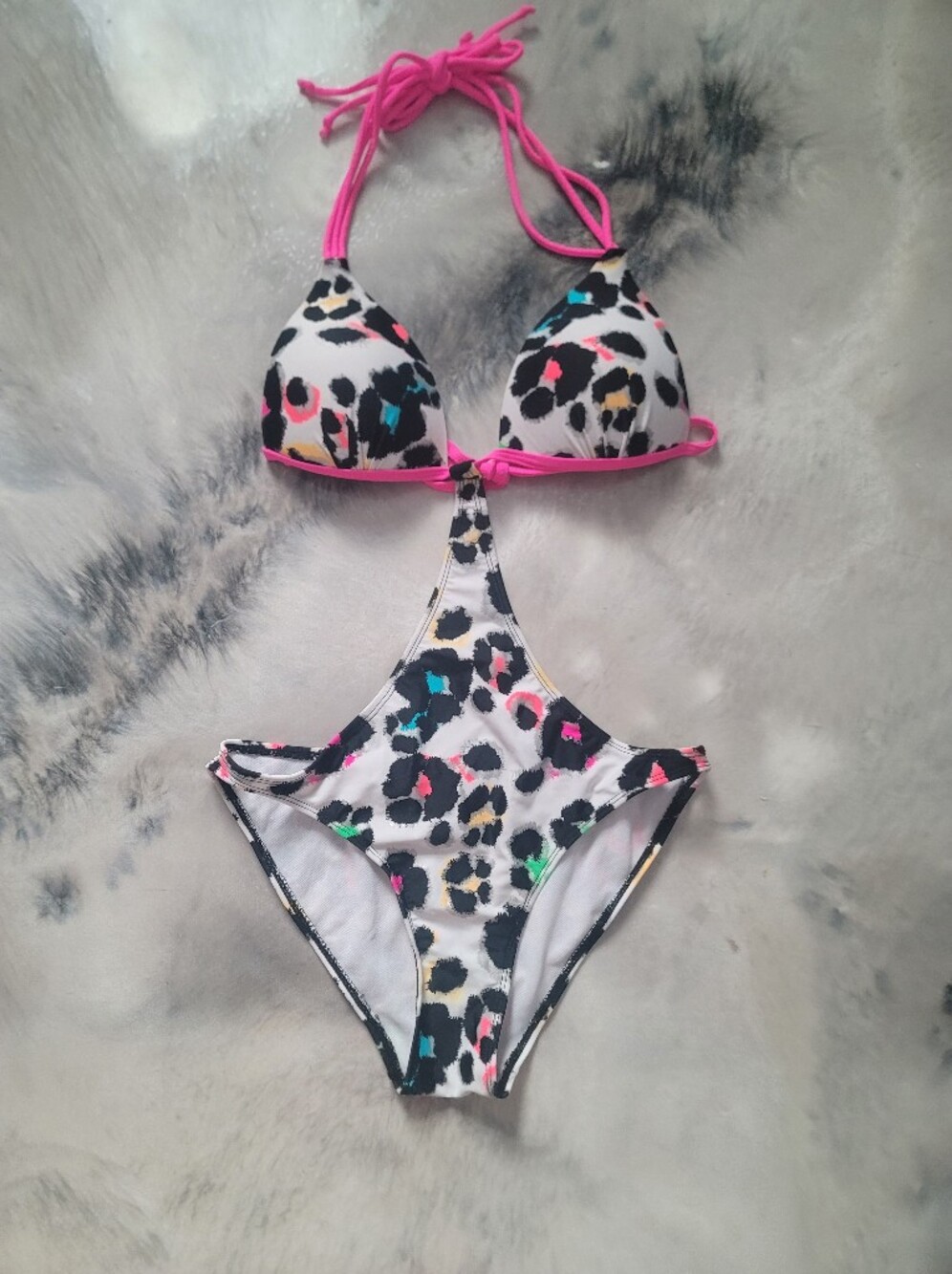 Wet Seal Girls' White Multicolor Leopard One-Piece with Pink Trim
